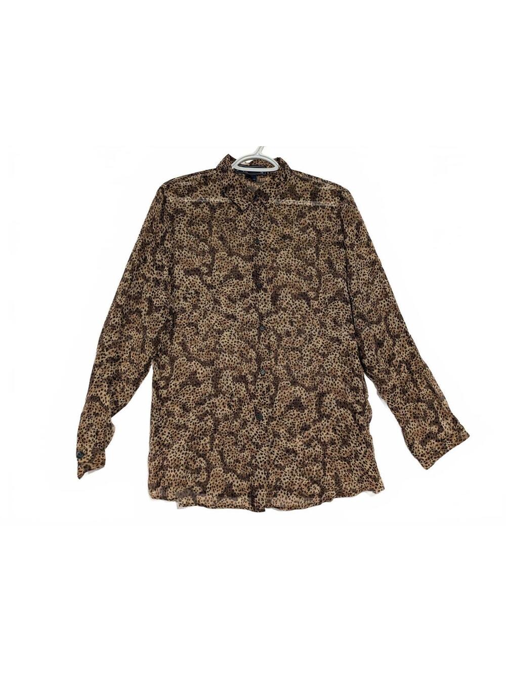 Vintage Burberrys Sheer Leopard Print Button-Up Shirt 100% Silk Womens Size 12